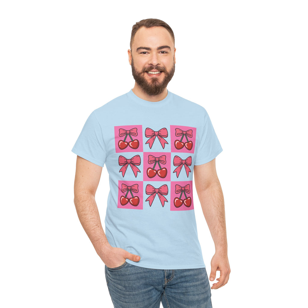 Cherry & Pink Bow Checkered Unisex Cotton Tee