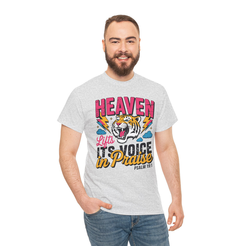 Psalm 19:1 Tiger Praise T-Shirt — Bold Christian Roaring Tiger Graphic.Unisex Cotton Tee