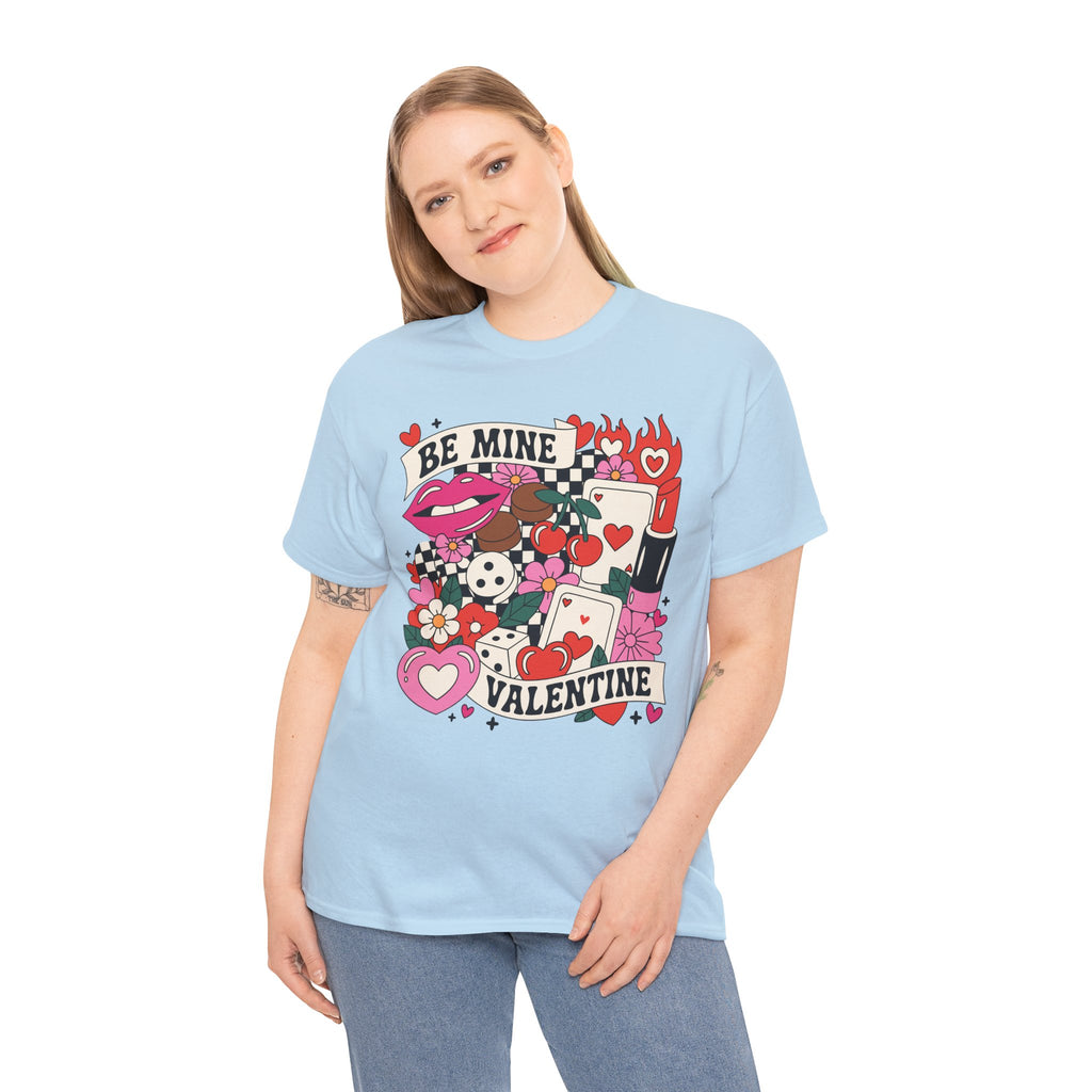 Be Mine Valentine Pop-Art Tee — Lips, Cherries & Retro Valentine Collage...Unisex Cotton Tee