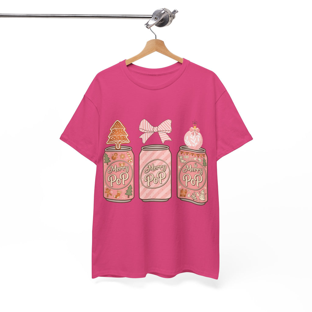 Merry Pop Christmas Soda Can Tee — Pastel Holiday Graphic Unisex Cotton T-Shirt