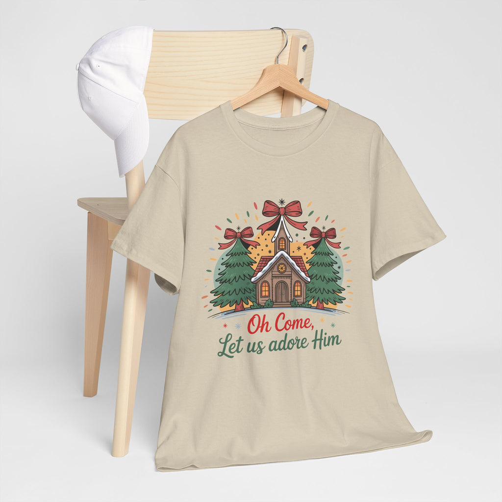 Oh Come Let Us Adore Him Christmas Tee — Church & Trees Holiday Unisex Cotton Tshirt