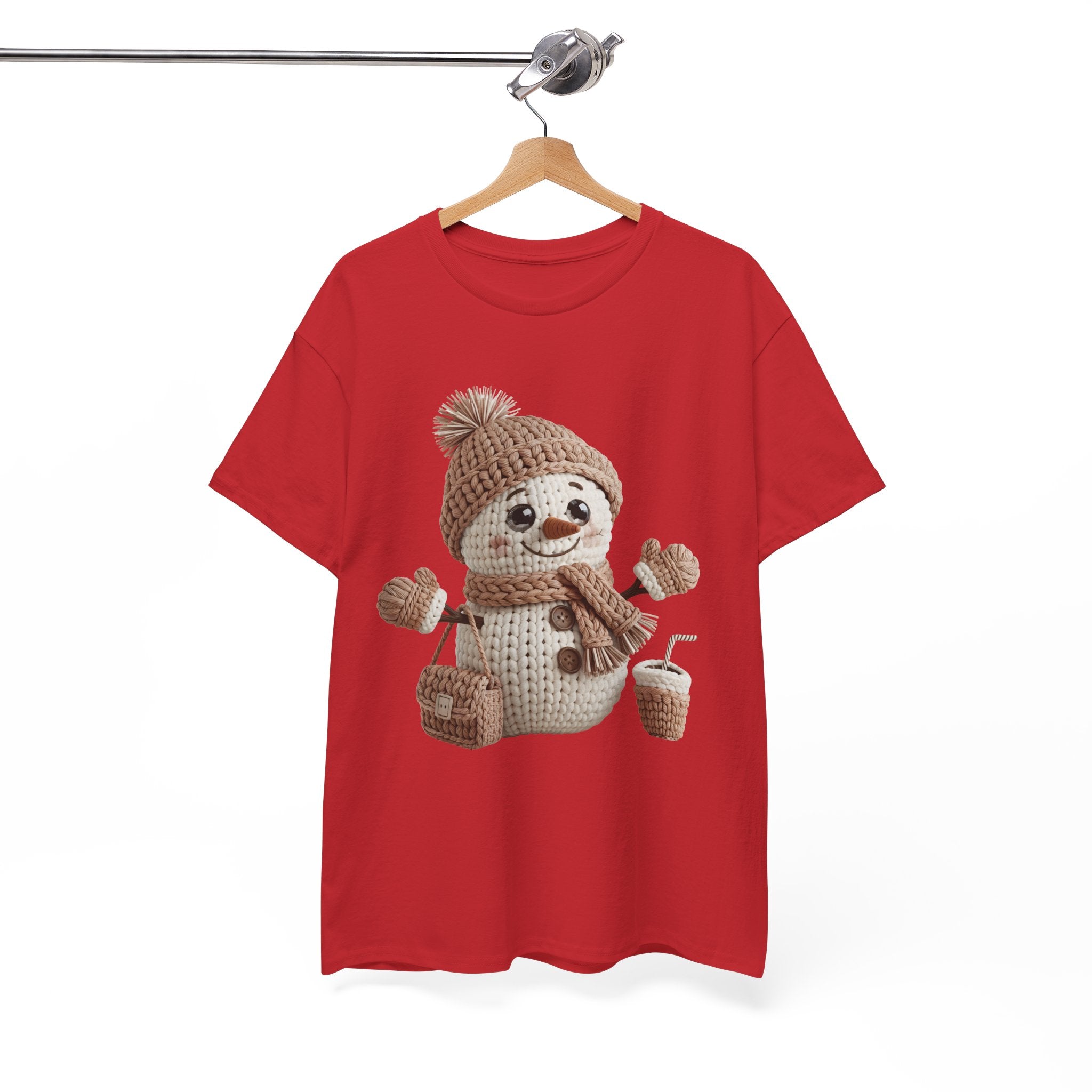 Snowman Knit‑Style Graphic Tee — Cute Faux‑Yarn Snowman with Hat, Scarf & Mittens.Unisex Cotton Tee