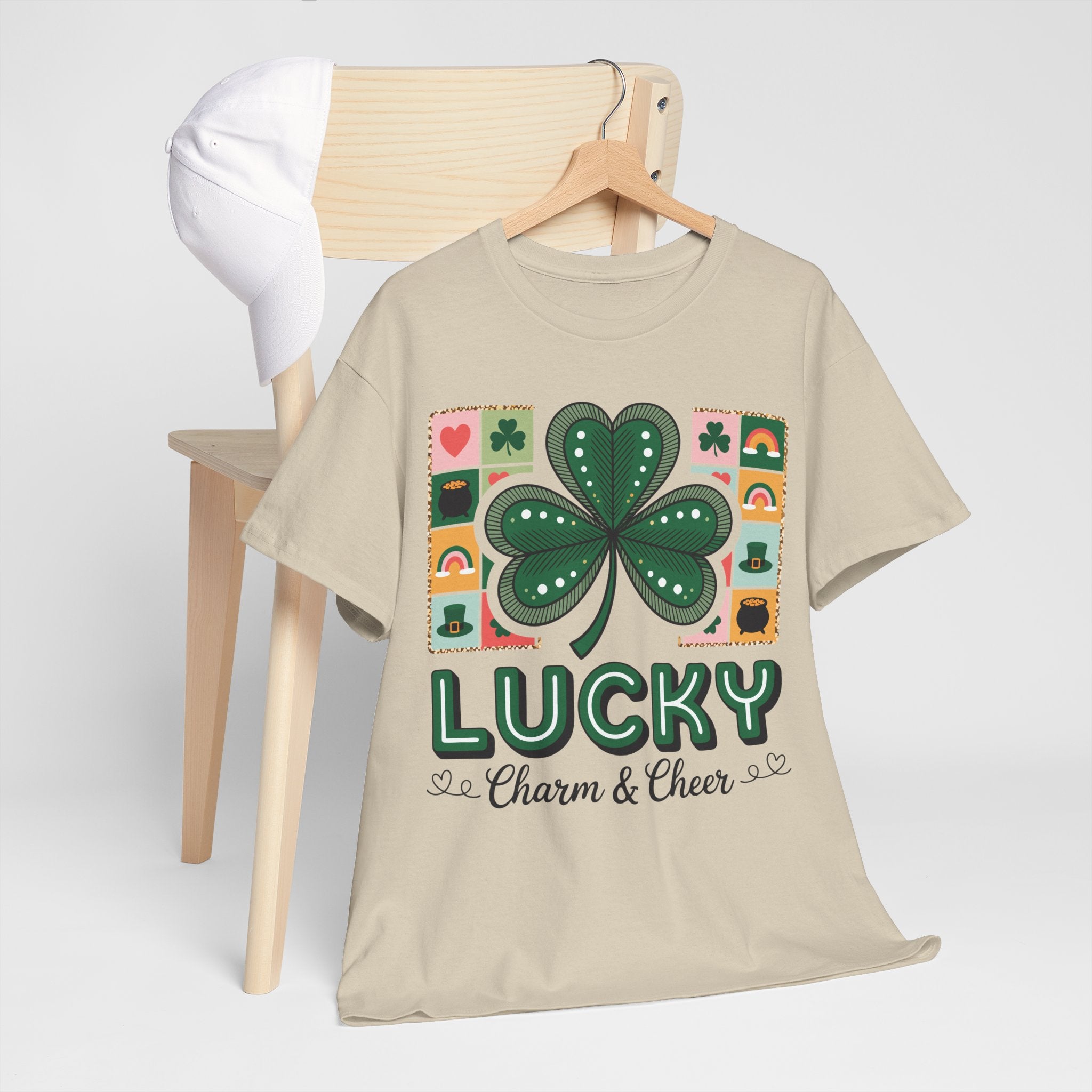 Lucky Charm & Cheer Clover Tee — Patchwork St. Patrick’s Day Unisex Cotton T-Shirt