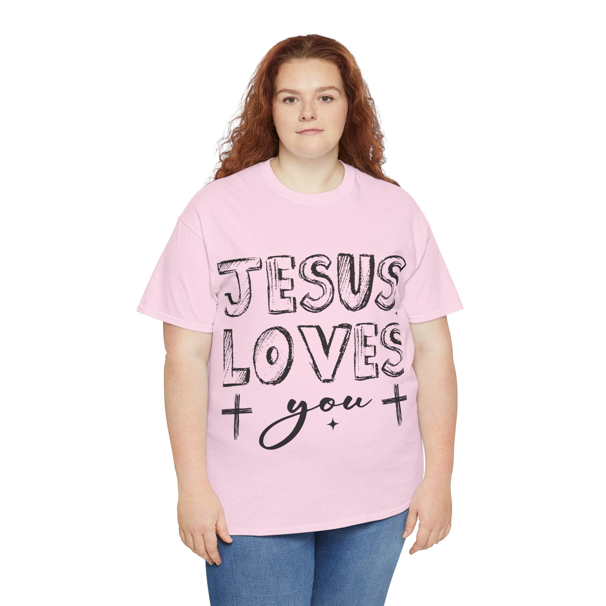 Jesus Loves You Chalk-Style Tee — Crosses & Stars Christian UNisex Cotton T-Shirt