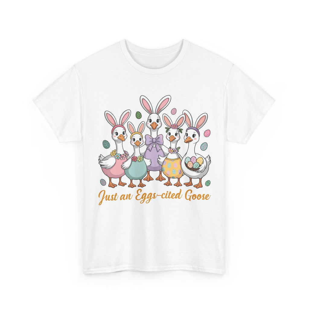 Just an Eggs-cited Goose Easter Tee — Funny Geese in Bunny Ears Unisex Cotton Tee