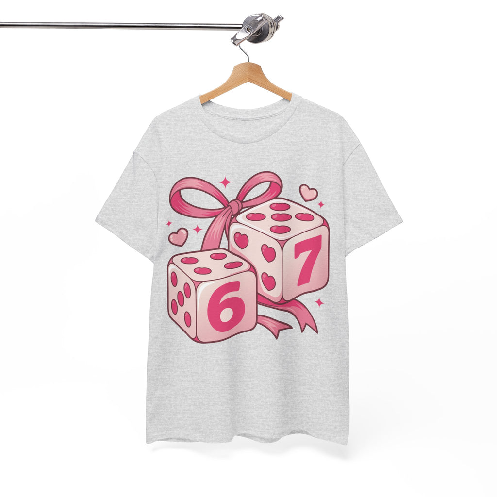 Lucky Love Dice T-Shirt — Pink Heart Dice with Bow..Unisex Cotton Tee