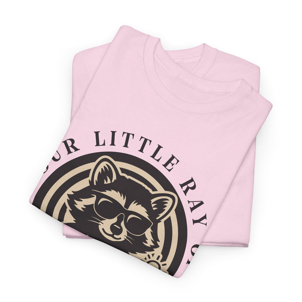 Cool Raccoon Sunglasses T-Shirt — Raccoon Holding Sun Graphic Unisex Cotton Tee