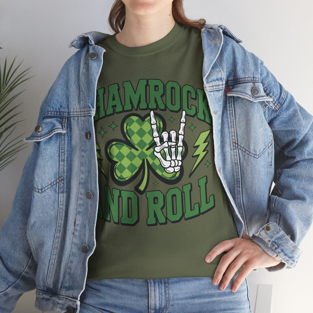 Shamrock and Roll Tee — Skeleton Hand & Lightning St. Patrick’s Rock Unisex Cotton Shirt