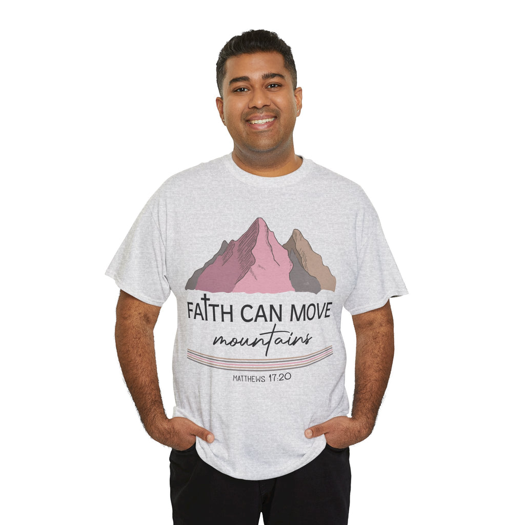 Faith Can Move Mountains Mountain Tee — Pastel Inspirational Christian Unisex Cotton T-Shirt