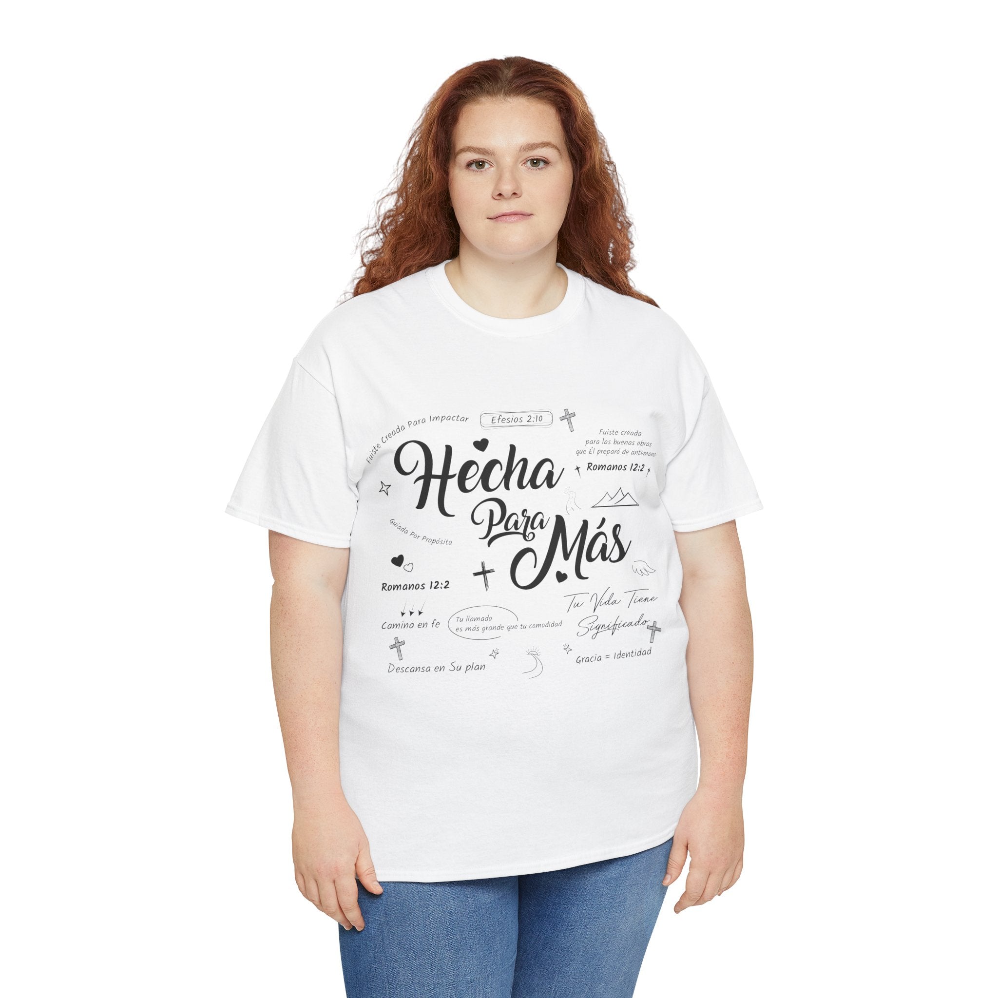 Hecha Para Más Christian T‑Shirt — Spanish Faith Typography Unisex Cotton Tee