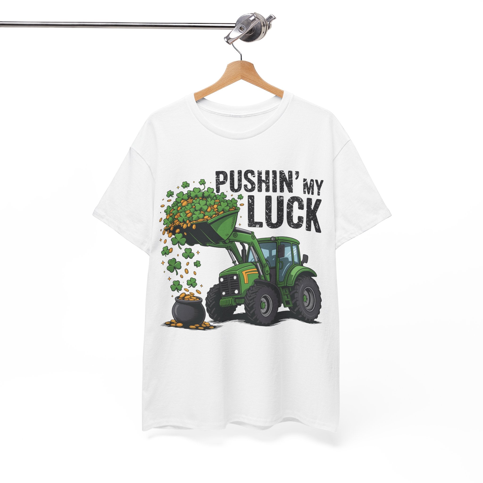 Pushin' My Luck Shamrock Tractor Tee — St. Patrick's Day Unisex Cotton T-Shirt