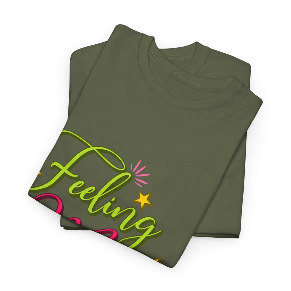 Feeling Merry T-Shirt — Bright Green & Pink Holiday Tee with Stars.Unisex Cotton Tee