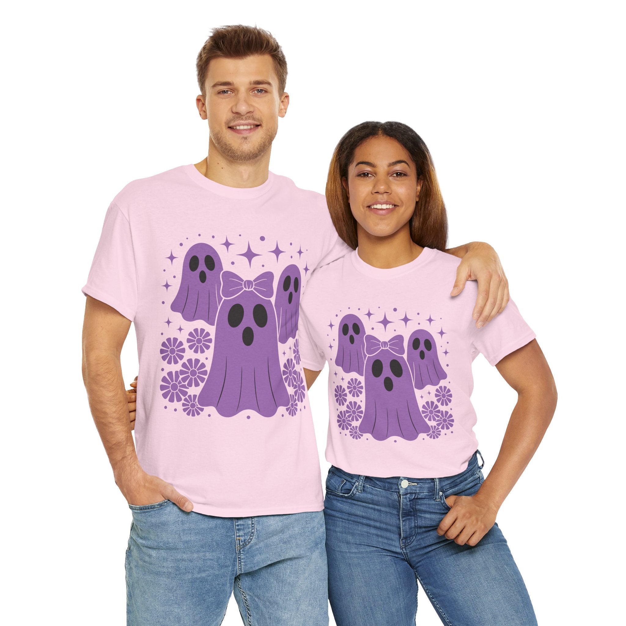 Purple Ghost Halloween Unisex Cotton Tee