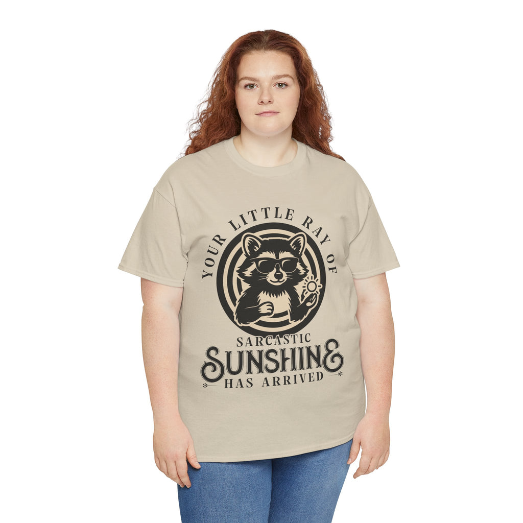 Cool Raccoon Sunglasses T-Shirt — Raccoon Holding Sun Graphic Unisex Cotton Tee