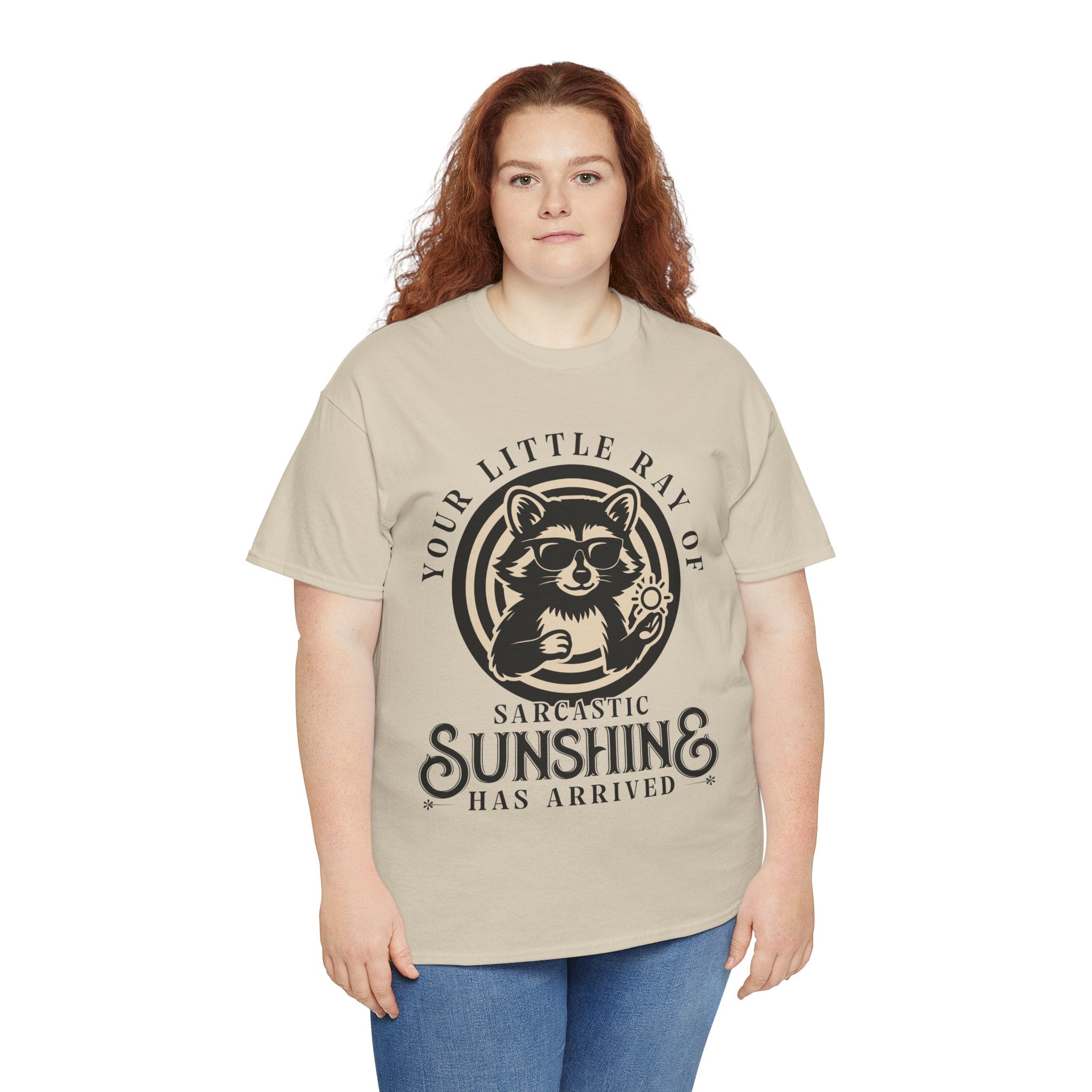 Cool Raccoon Sunglasses T-Shirt — Raccoon Holding Sun Graphic Unisex Cotton Tee