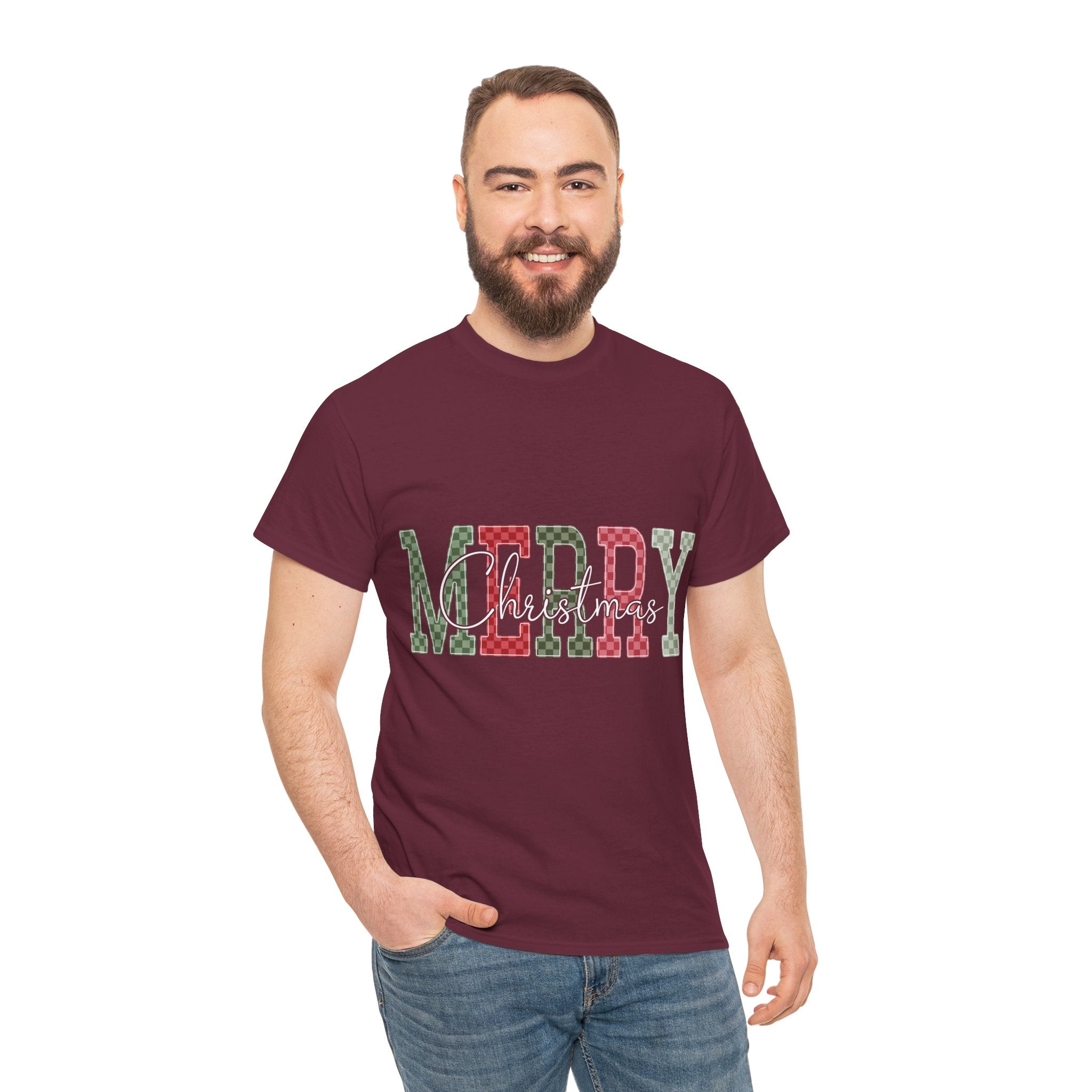 Plaid Merry Christmas Unisex Cotton Tee