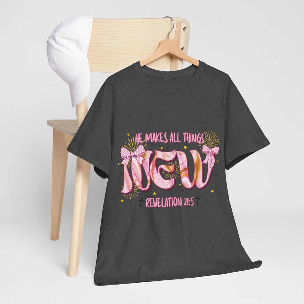 Christian Marble Tee — “He Makes All Things New” (Revelation 21:5)... Unisex Cotton Tee
