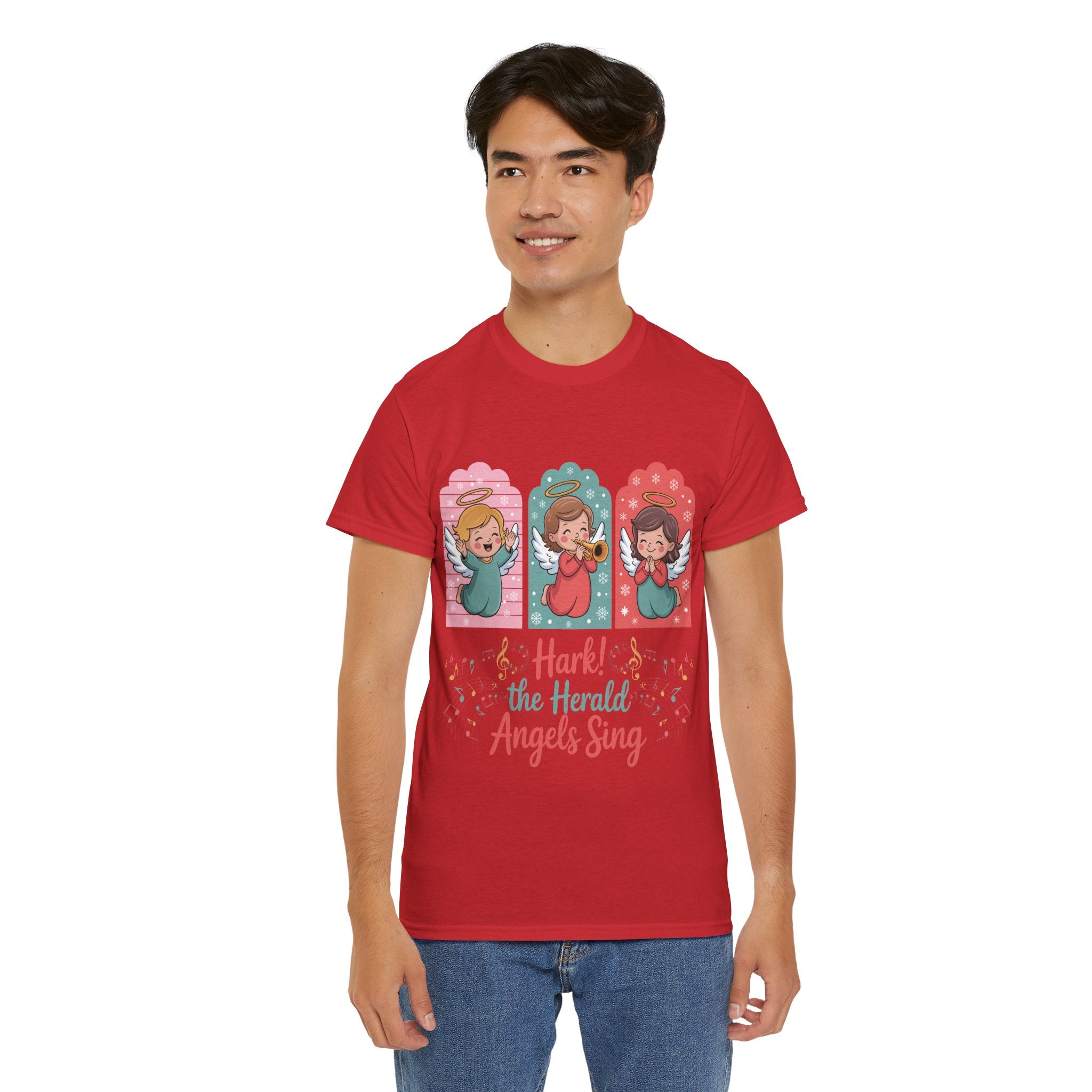 Hark! The Herald Angels Sing Tee — Three Singing Angels Christmas Unisex Cotton T-Shirt