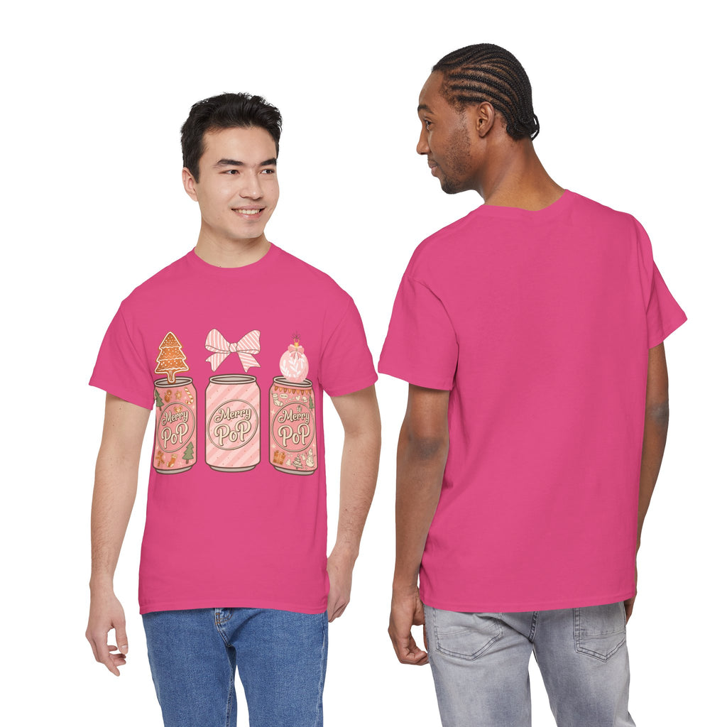Merry Pop Christmas Soda Can Tee — Pastel Holiday Graphic Unisex Cotton T-Shirt