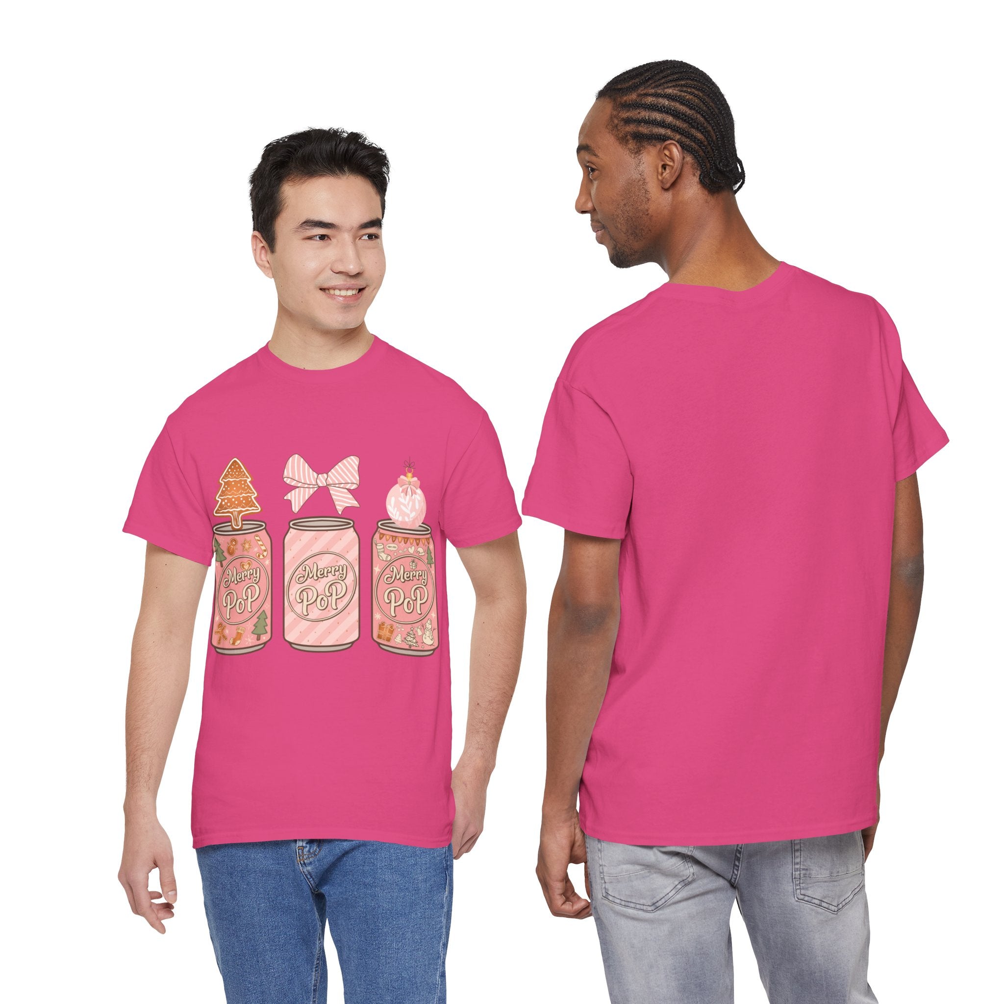 Merry Pop Christmas Soda Can Tee — Pastel Holiday Graphic Unisex Cotton T-Shirt