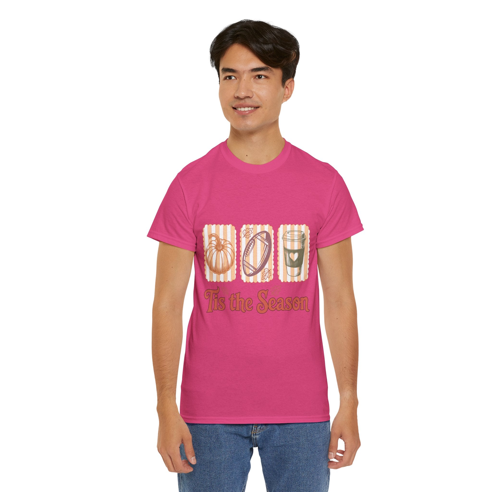 Tis the Season Pumpkin, Football & Coffee Fall Unisex Cotton T-Shirt