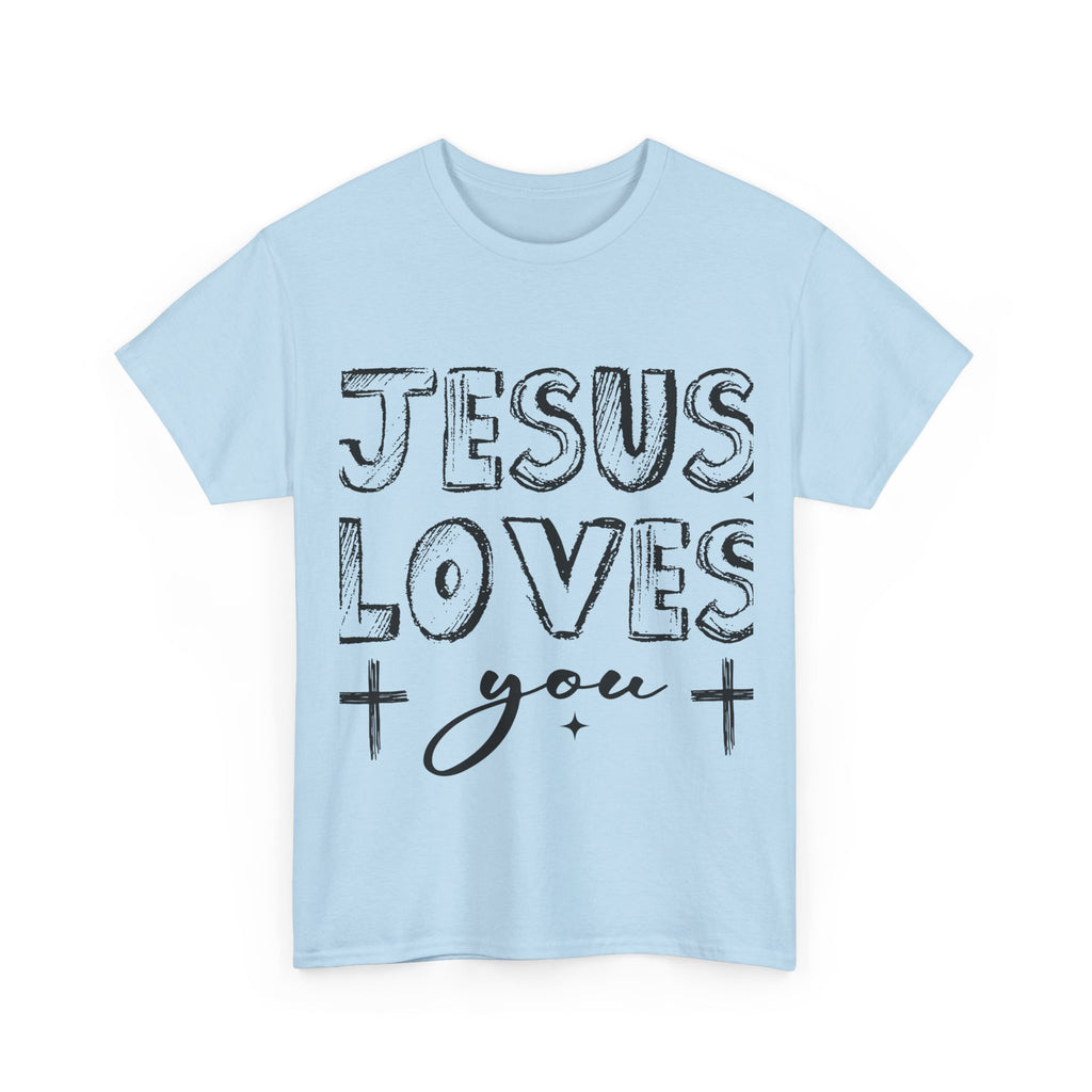 Jesus Loves You Chalk-Style Tee — Crosses & Stars Christian UNisex Cotton T-Shirt