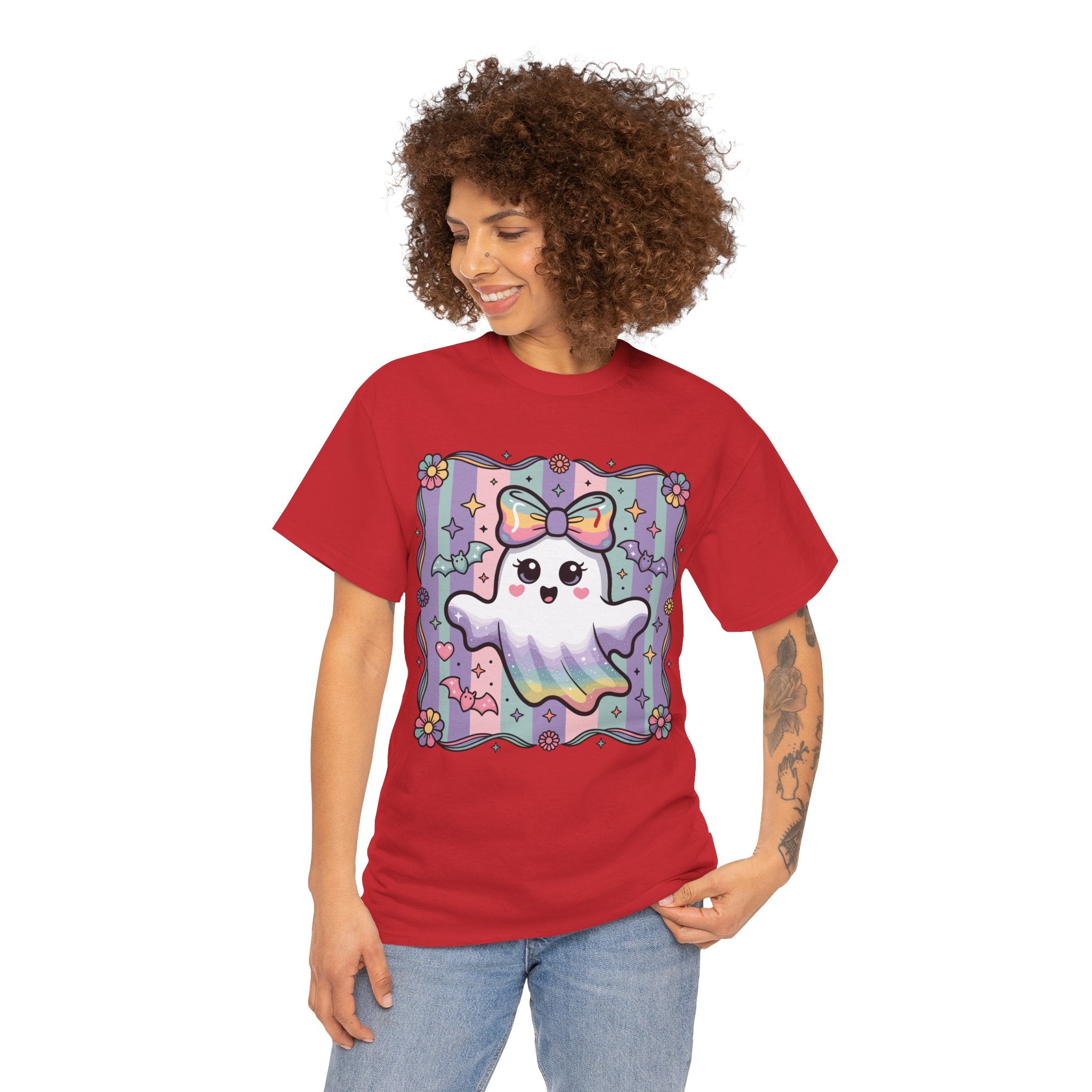 Pastel Ghost Rainbow Bow Unisex Cotton Tee