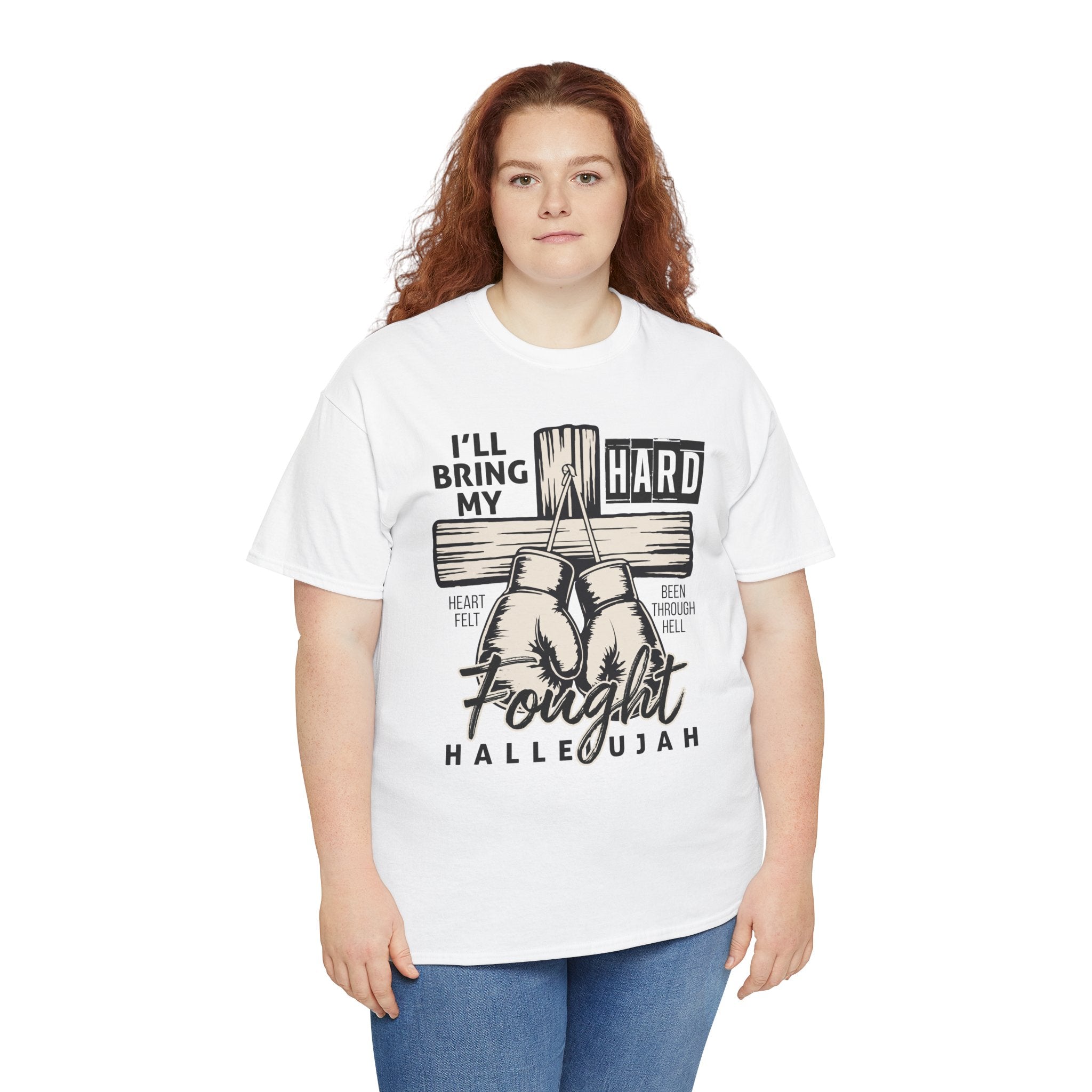 Christian Boxing Gloves Cross Tee — "I’ll Bring My Hard-Fought Heart."Unisex Cotton Tee