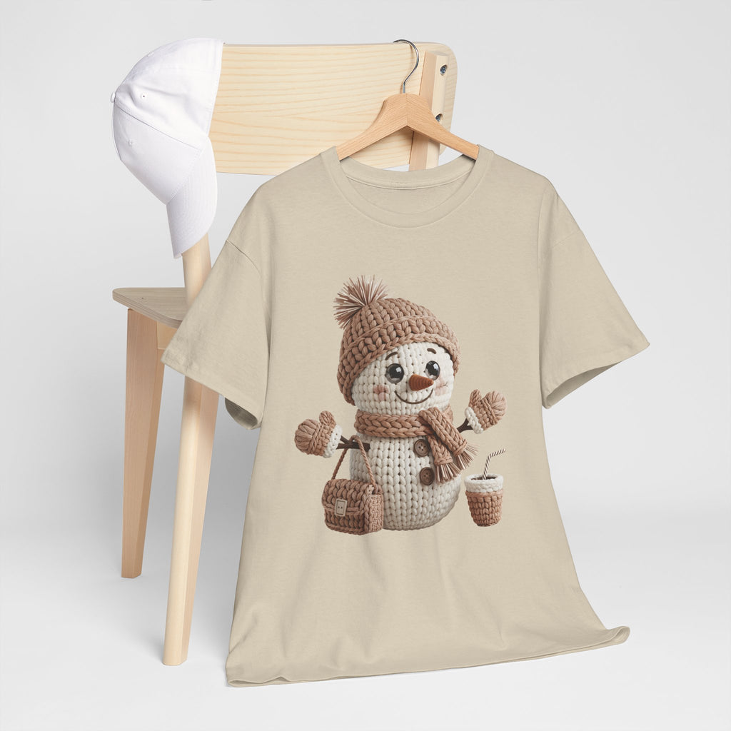 Snowman Knit‑Style Graphic Tee — Cute Faux‑Yarn Snowman with Hat, Scarf & Mittens.Unisex Cotton Tee