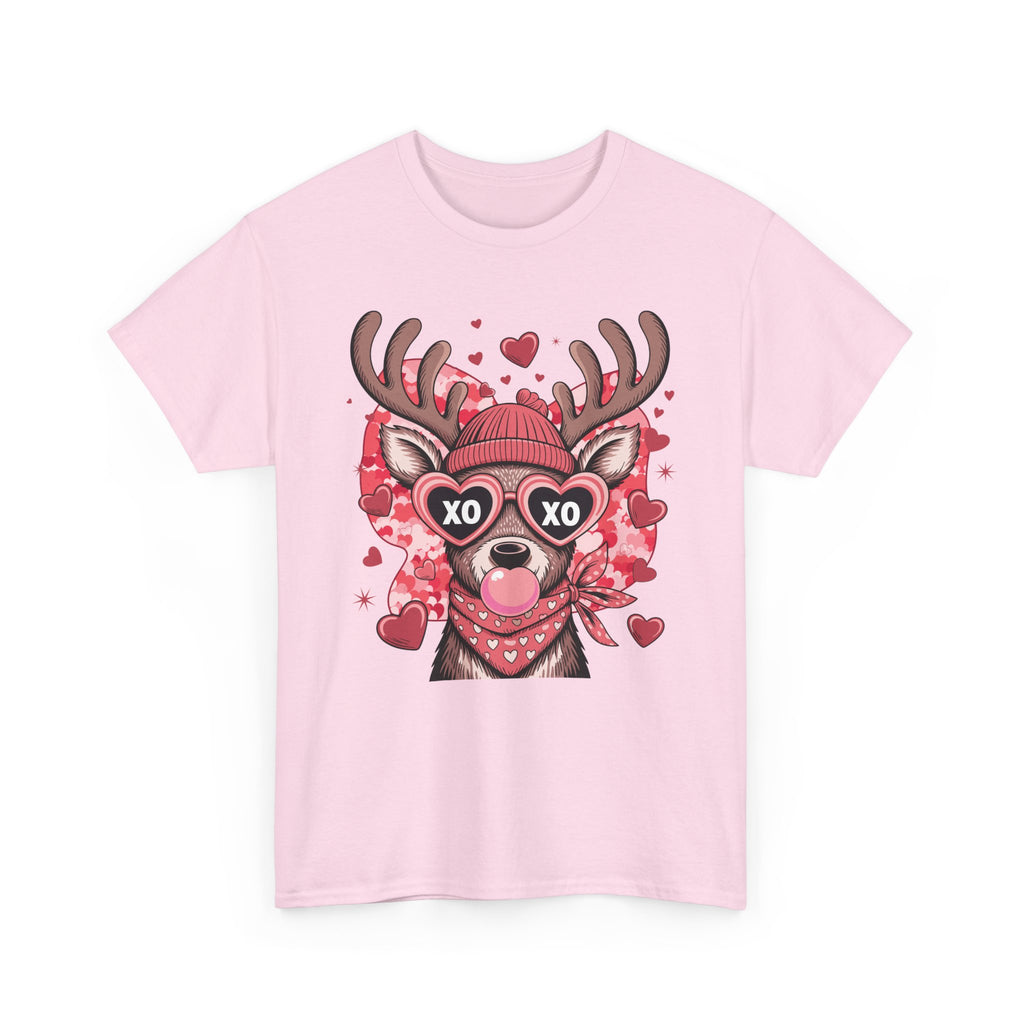 Valentine Deer Tee — Cute XO Heart Glasses, Beanie & Scarf Unisex Cotton Tshirt