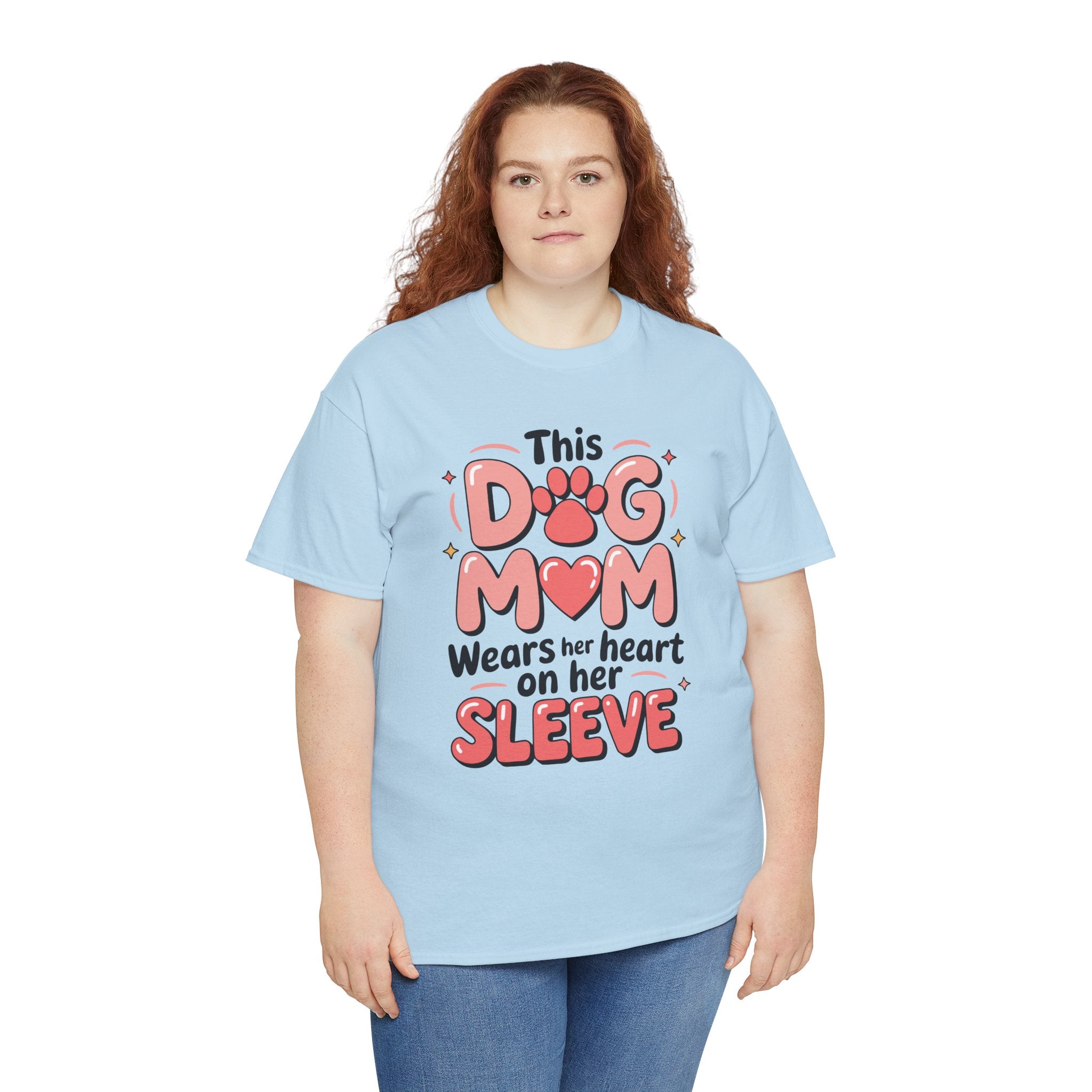Dog Mom T-Shirt — "This Dog Mom Wears Her Heart on Her Sleeve" Paw & Heart Unisex Cotton Tee