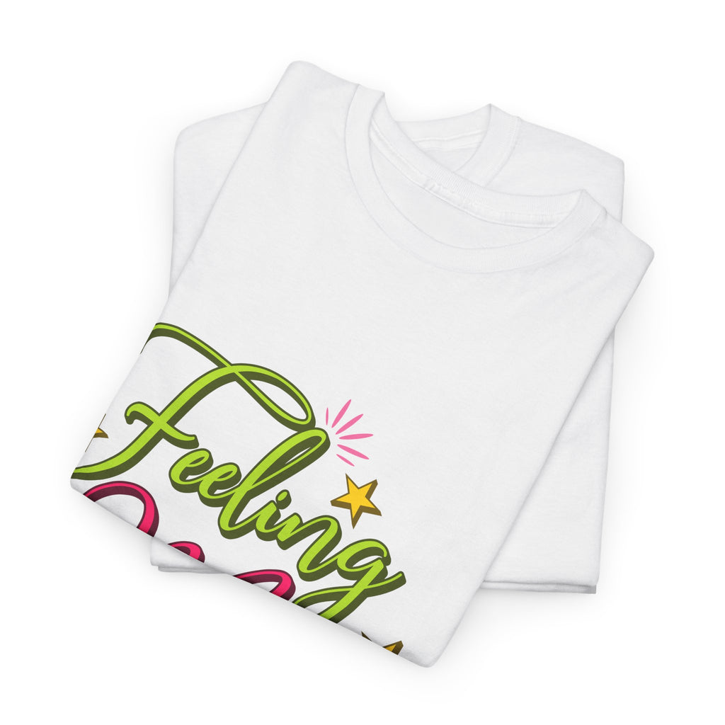 Feeling Merry T-Shirt — Bright Green & Pink Holiday Tee with Stars.Unisex Cotton Tee