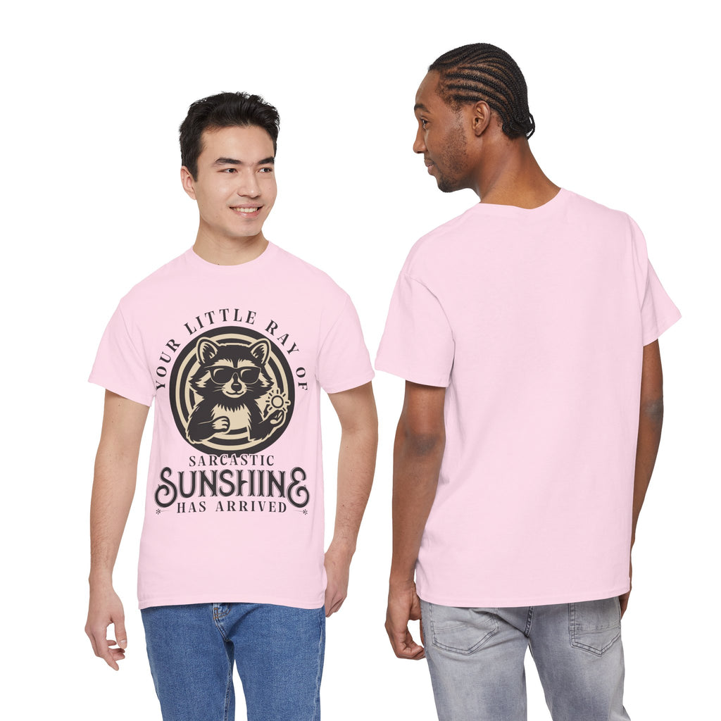 Cool Raccoon Sunglasses T-Shirt — Raccoon Holding Sun Graphic Unisex Cotton Tee