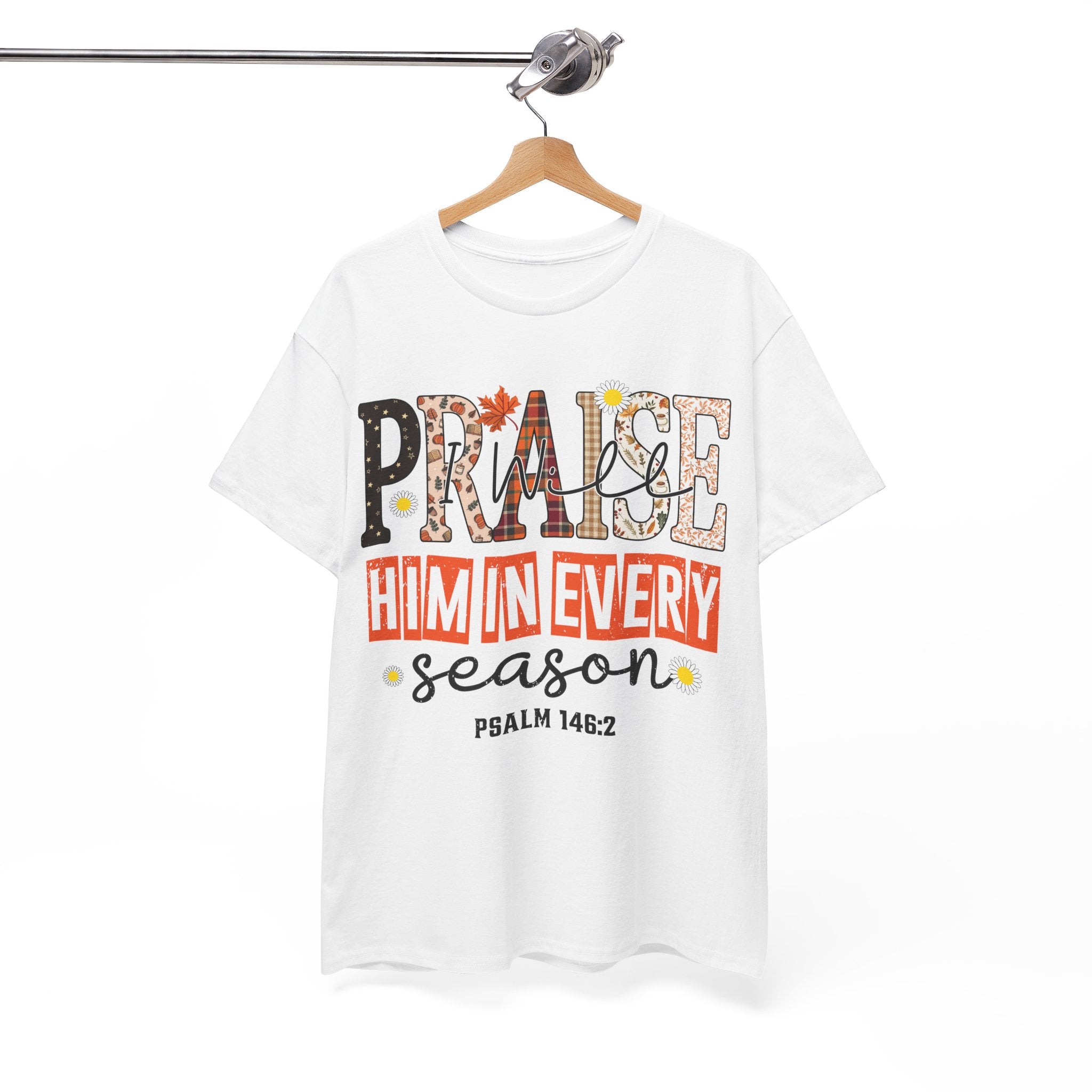 Praise Him In Every Tee — Fall Daisies & Leaf Floral Graphic Unisex Cotton T-Shirt
