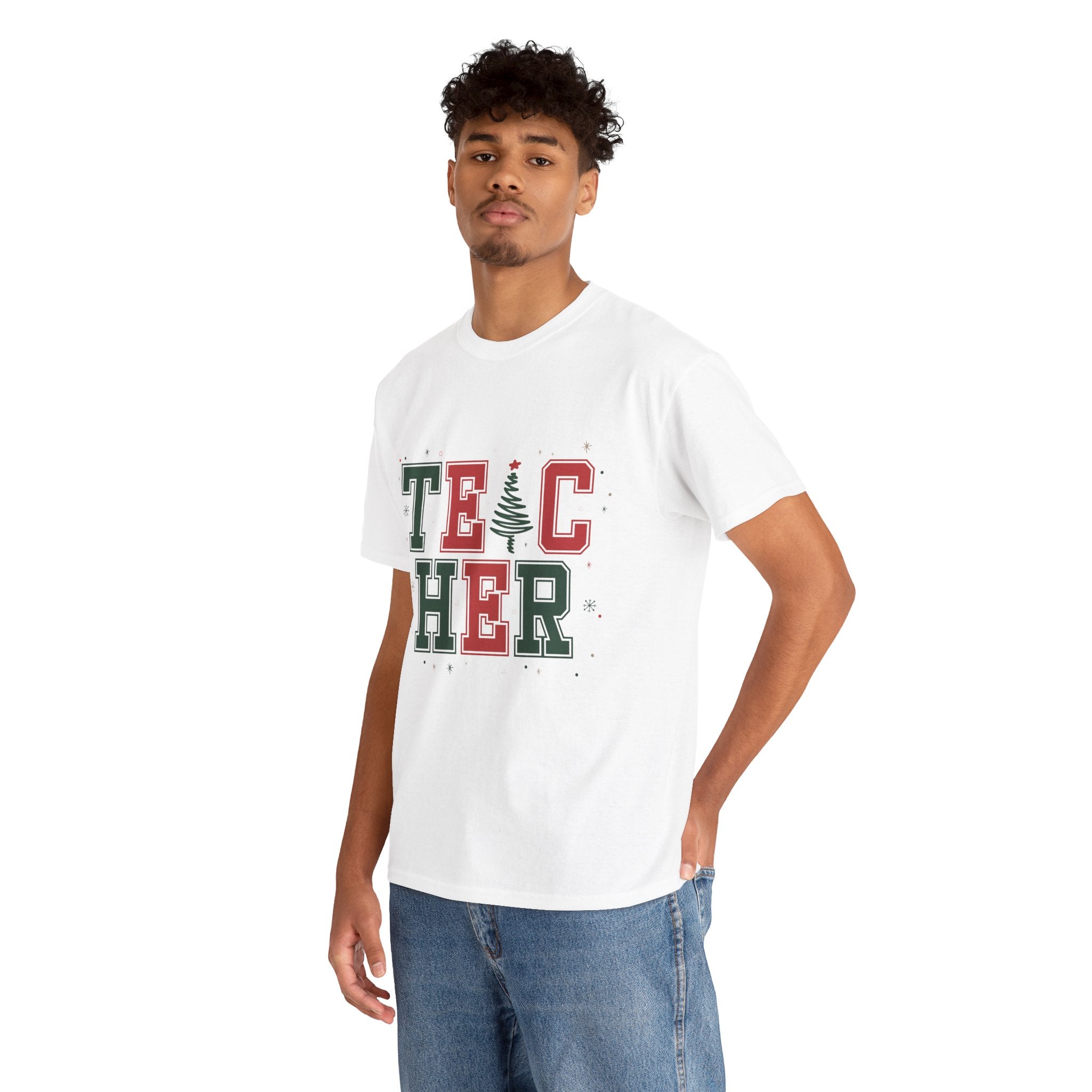 Teacher Christmas Varsity T-Shirt — Red & Green Holiday Unisex Cotton Tee