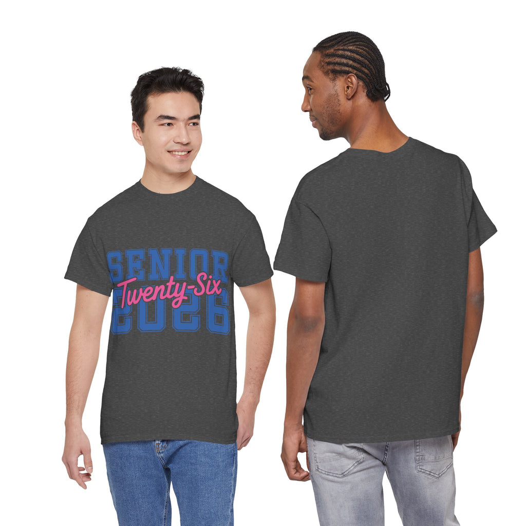 Senior 2026 Tee — Pink Varsity Block with Blue Script Overlay Unisex Cotton Tee