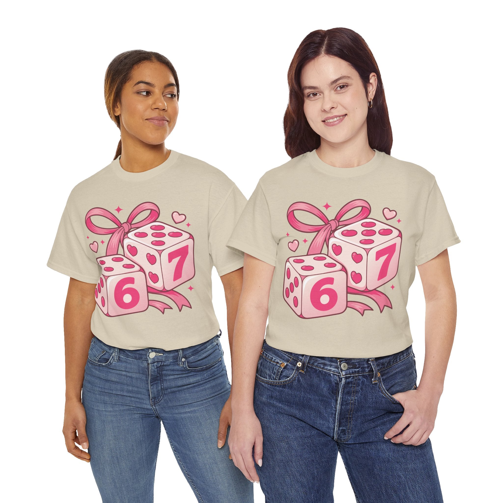 Lucky Love Dice T-Shirt — Pink Heart Dice with Bow..Unisex Cotton Tee