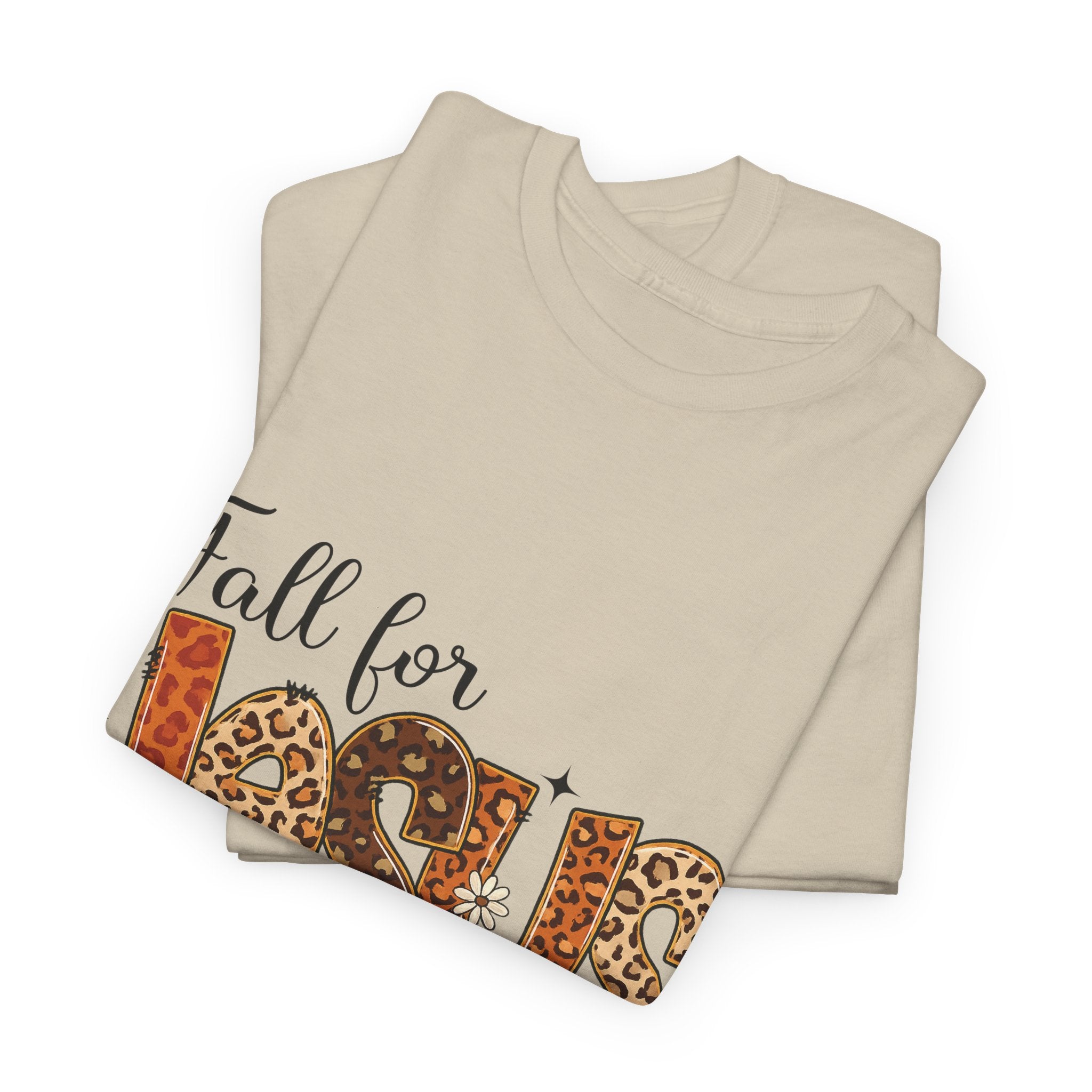 JESUS Leopard Print Fall T-Shirt — Pumpkins, Leaves & Floral Christian Unisex Cotton Tee