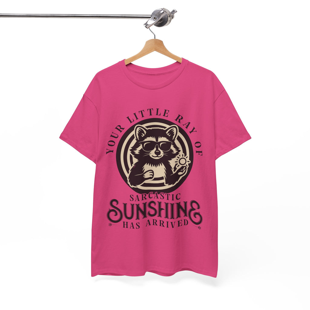 Cool Raccoon Sunglasses T-Shirt — Raccoon Holding Sun Graphic Unisex Cotton Tee