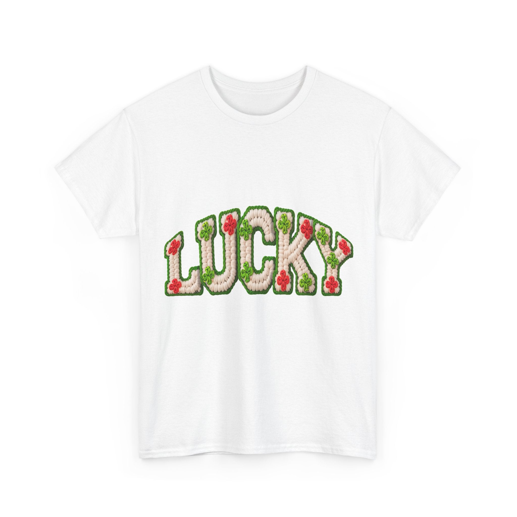 Lucky Crochet Clover T-Shirt — Faux-Yarn Embroidered St. Patrick’s Unisex Cotton Tee