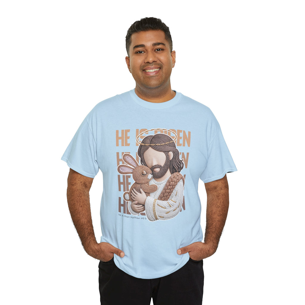 He Is Risen Matthew 28:6 Jesus With Lamb Unisex Cotton T-Shirt