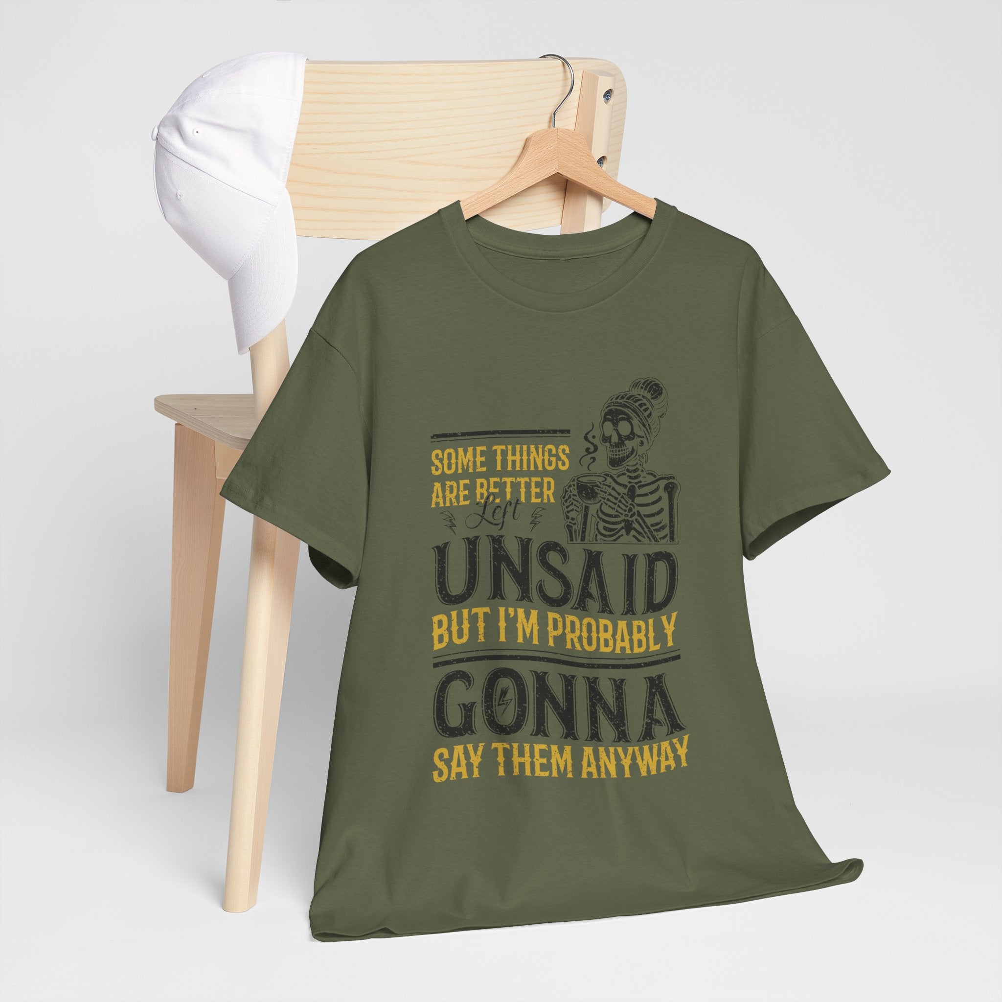 Distressed Yellow "Some Things Are Better Left Unsaid"Unisex Cotton Tee
