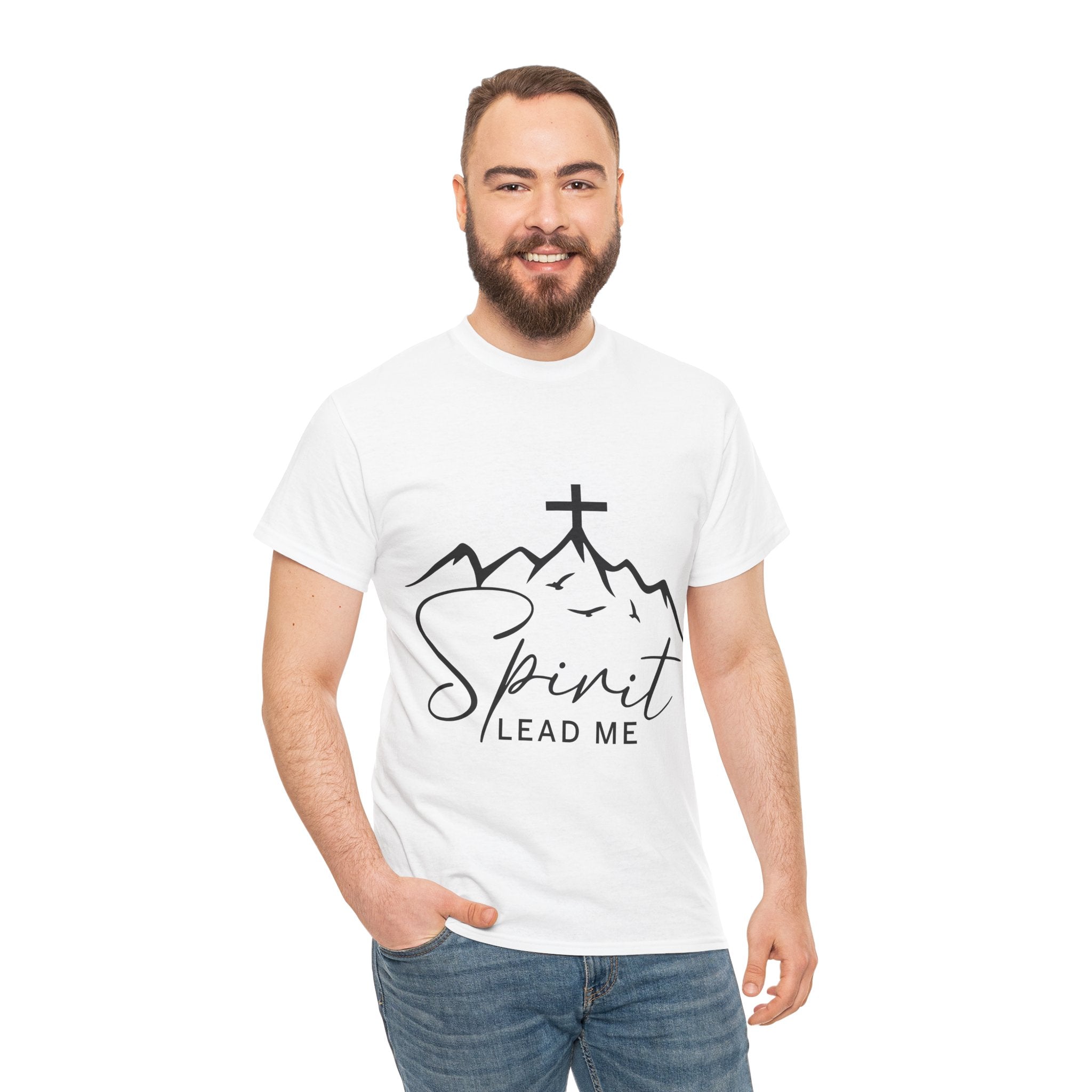 Spirit Lead Me Christian T‑Shirt — Minimalist Cross Unisex Cotton Tee