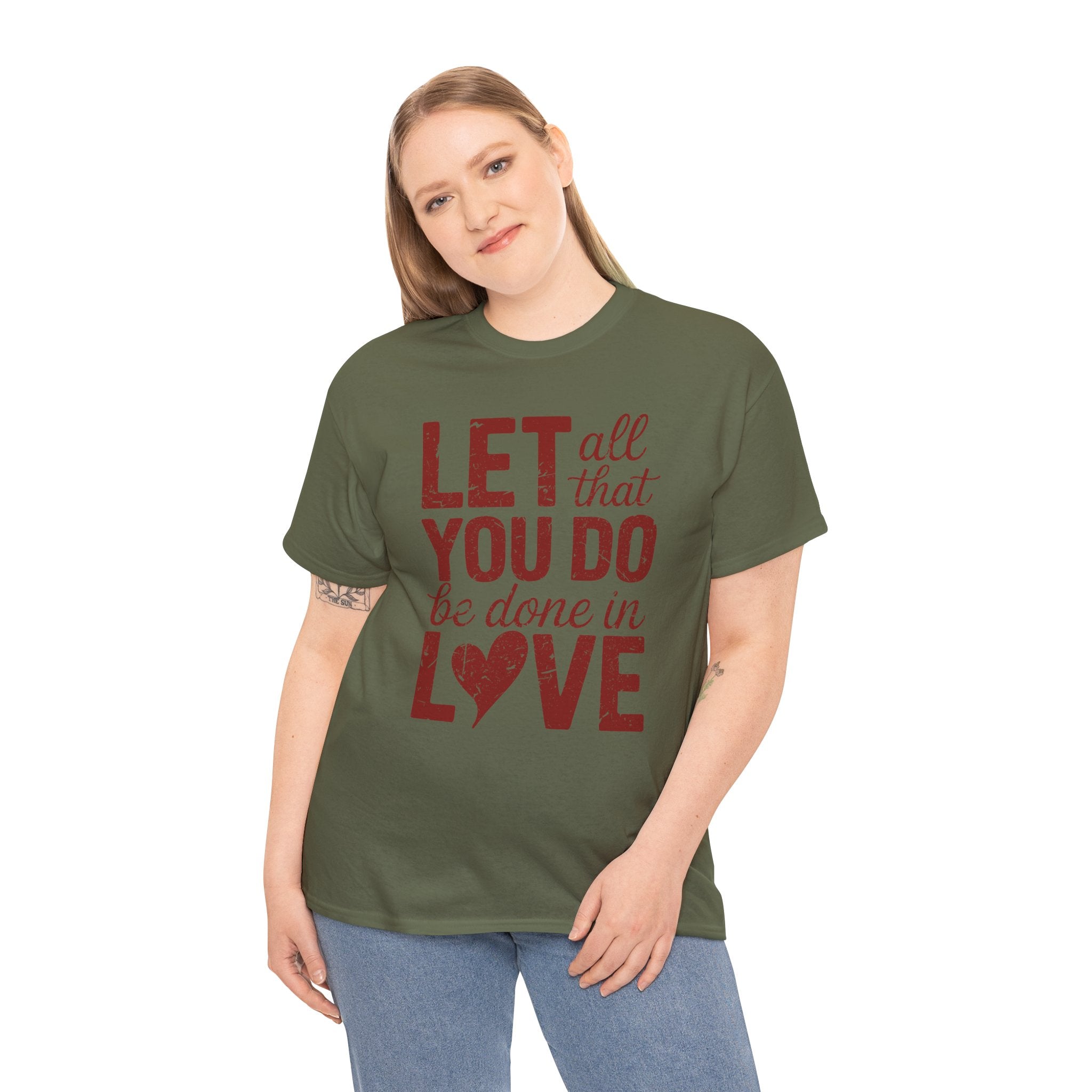 Let All That You Do Be Done In Love T-Shirt — Rustic Red Typography Unisex Cotton Tee