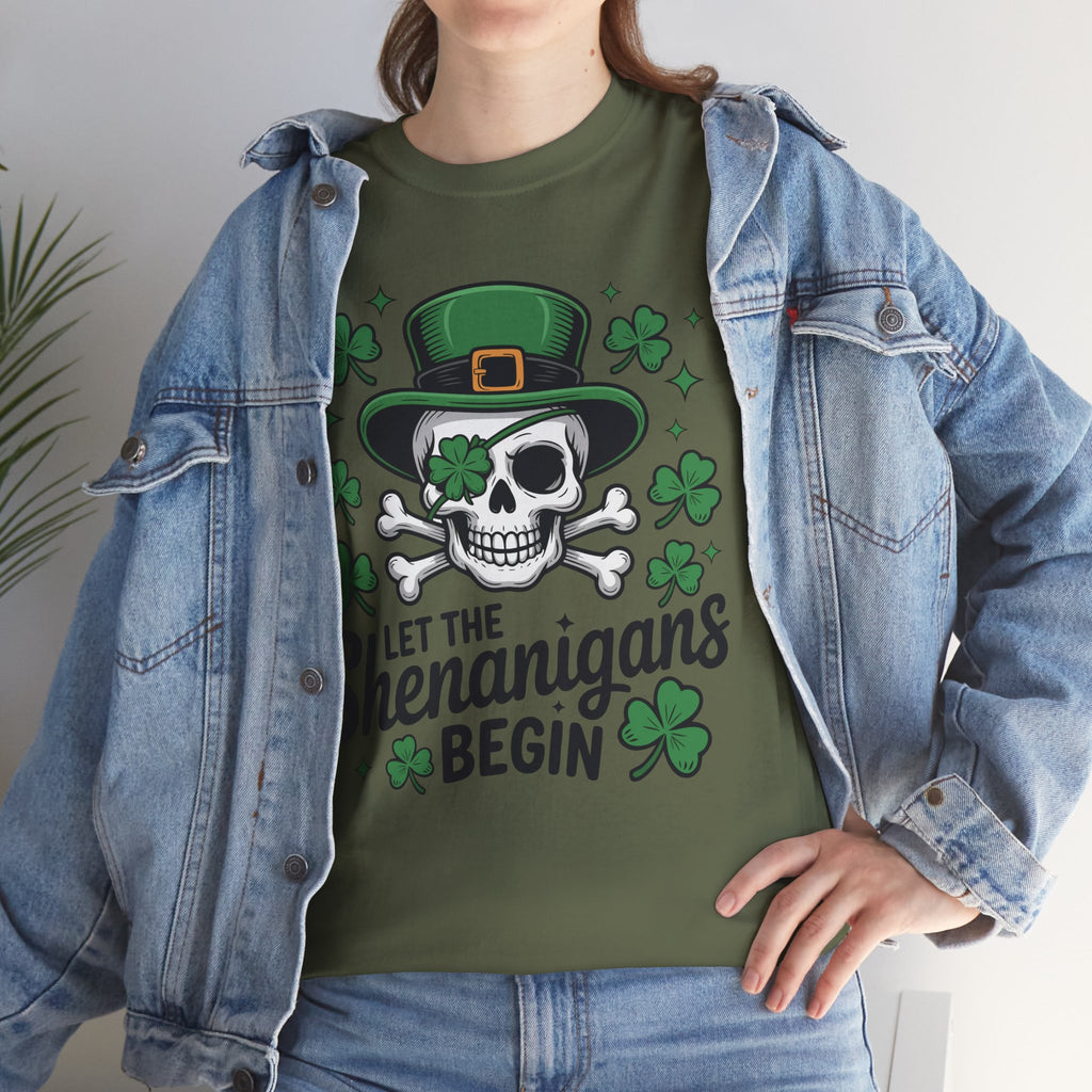 Let the Shenanigans Begin — Leprechaun Skull Unisex Cotton T-Shirt