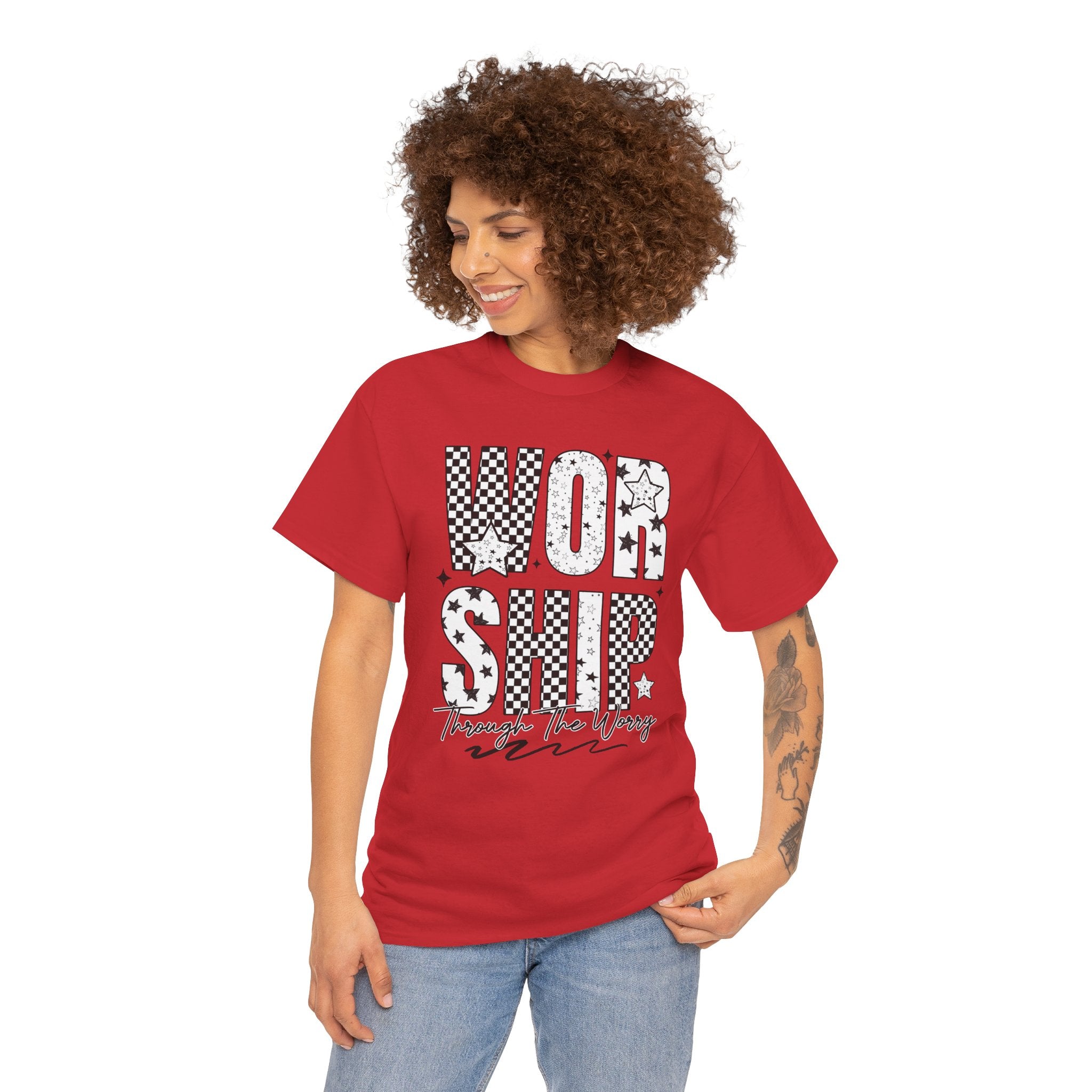 WORSHIP Through The Worry Checkerboard Unisex Cotton Tee