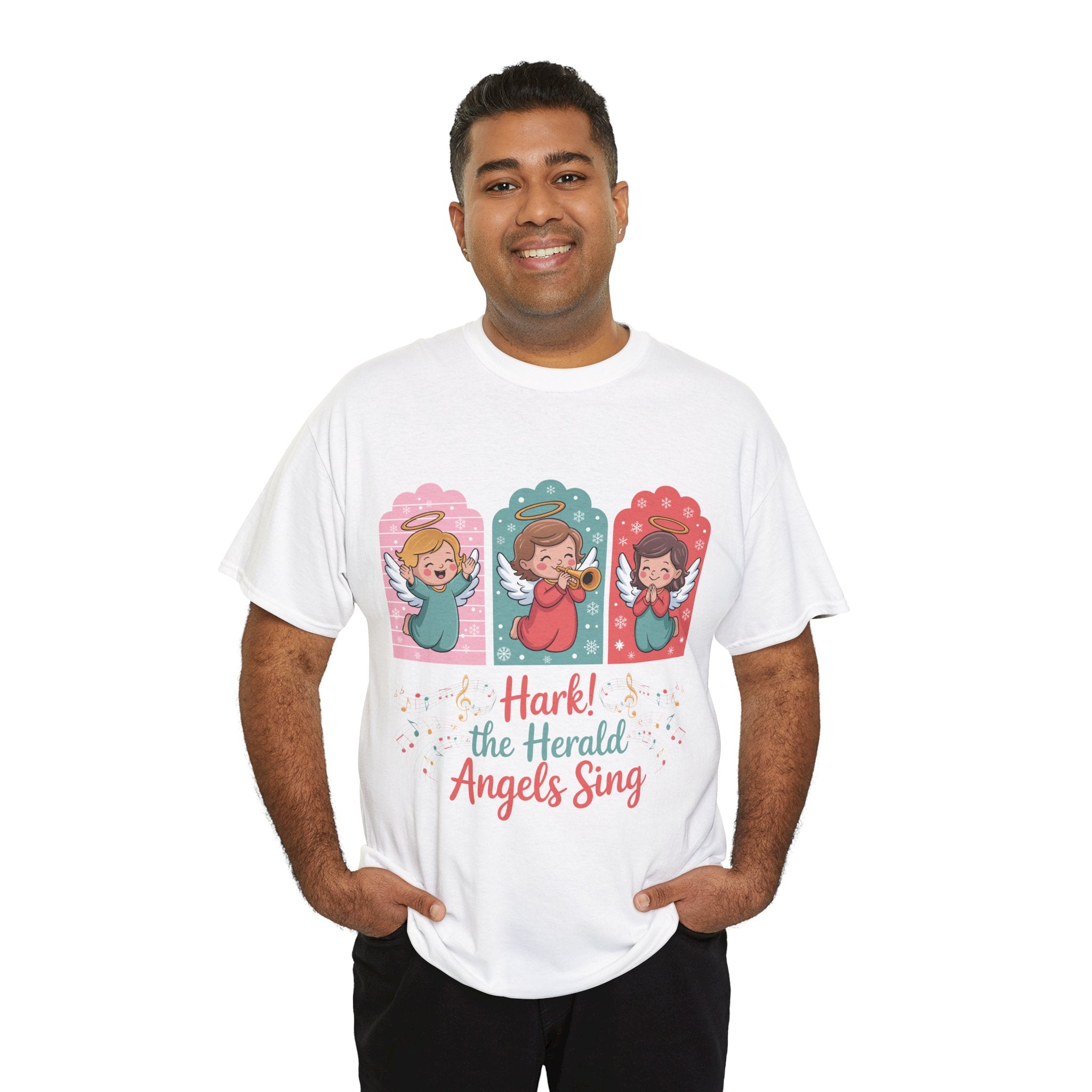 Hark! The Herald Angels Sing Tee — Three Singing Angels Christmas Unisex Cotton T-Shirt