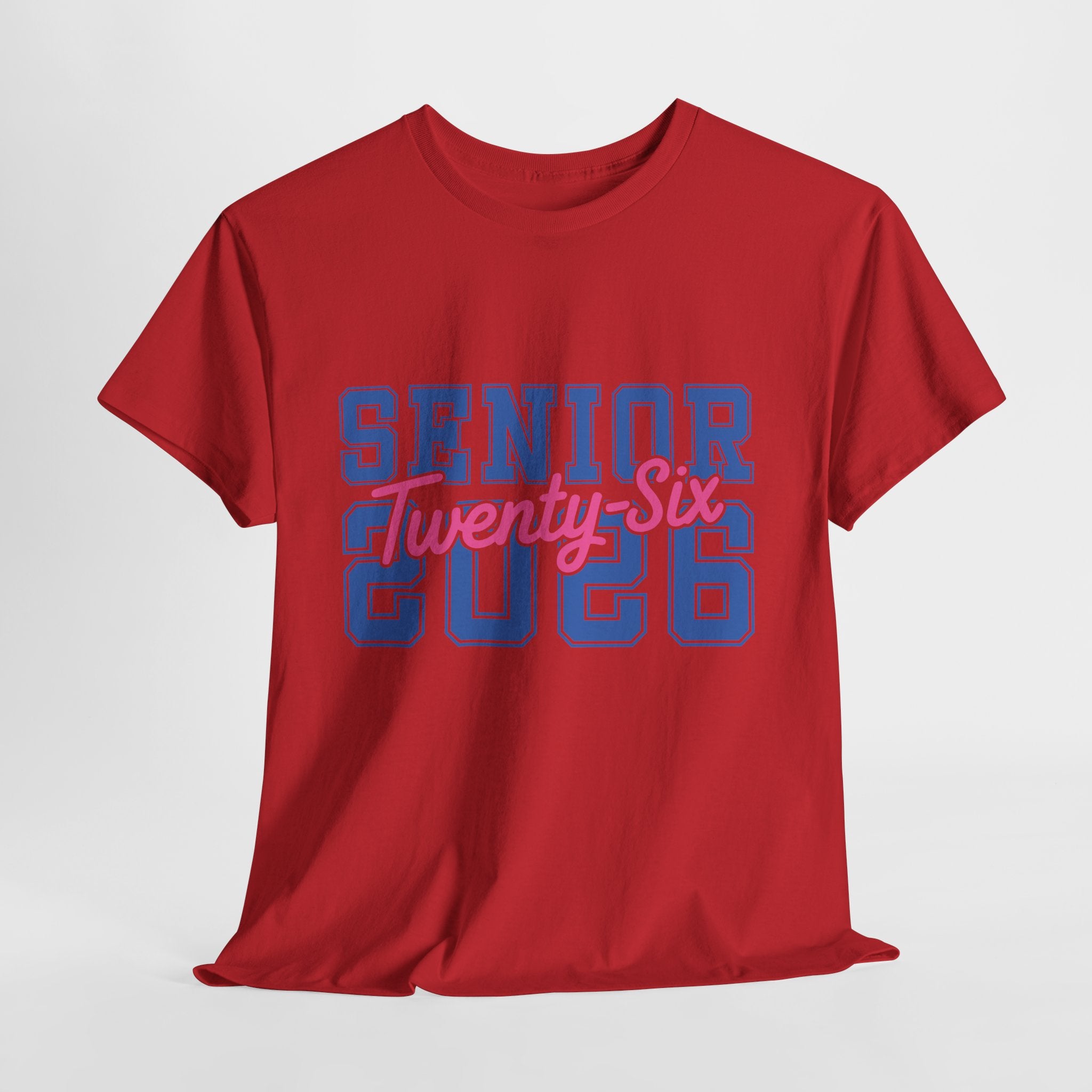 Senior 2026 Tee — Pink Varsity Block with Blue Script Overlay Unisex Cotton Tee