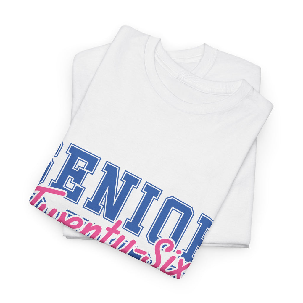 Senior 2026 Tee — Pink Varsity Block with Blue Script Overlay Unisex Cotton Tee