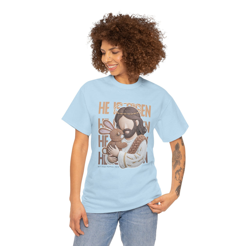 He Is Risen Matthew 28:6 Jesus With Lamb Unisex Cotton T-Shirt